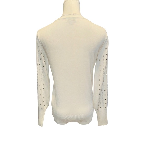 Carmen‎ Marc Valvo Cream Embellished Studded Puff Sleeve Knit Sweater Sz XS - Picture 5 of 10